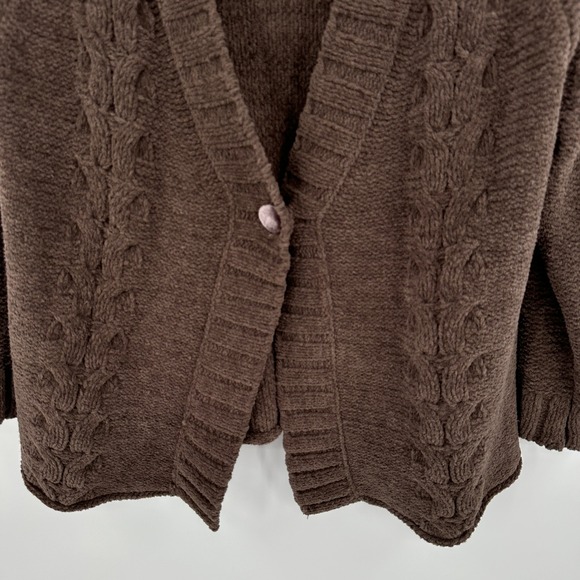 J Jill Brown Cable Knit Cardigan Sweater Petite LP Button Front‎ Cozy - Picture 3 of 10